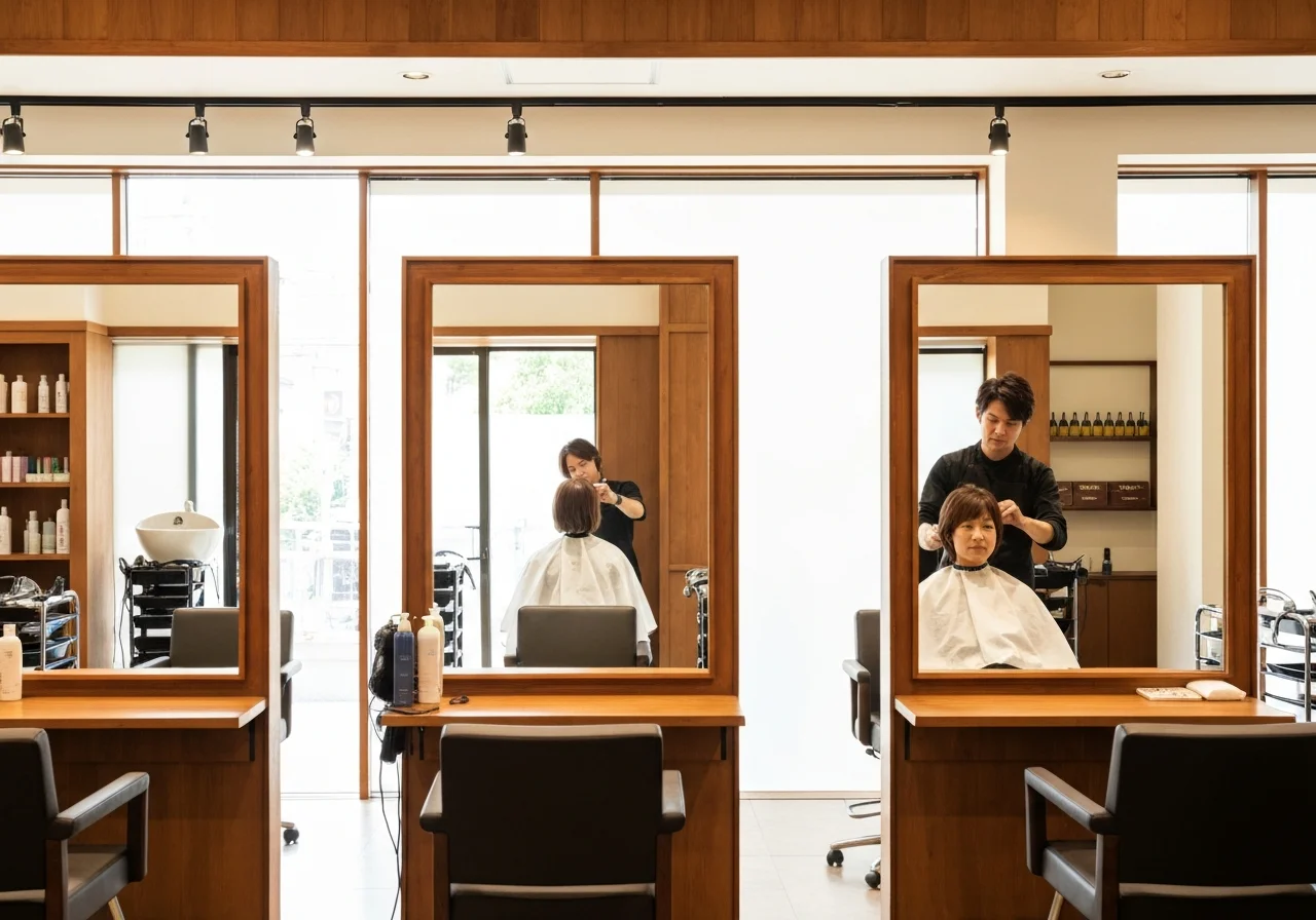 棚に整列したヘアケア用品を斜め上から撮った写真